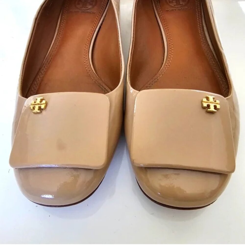 Tory Burch Yardley Patent Leather Ballet Flats Nude Size 10.5 US